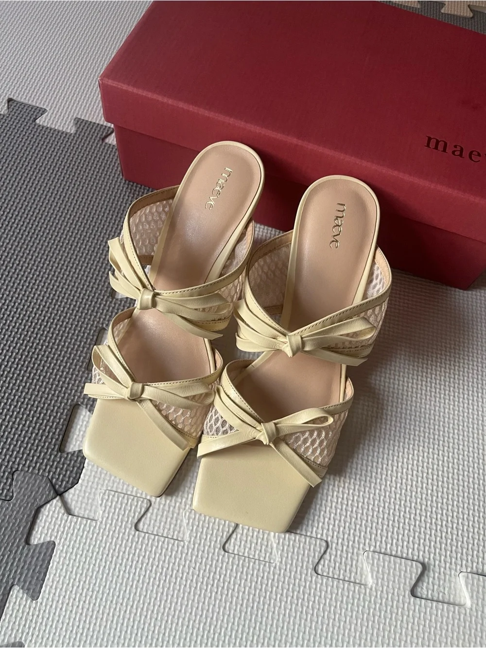 Maeve Mesh Double Bow Open Toe Heels, size 7